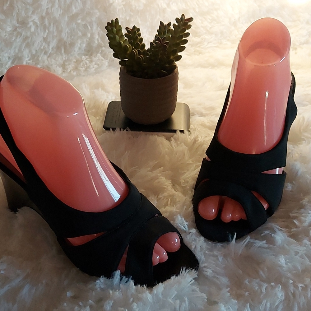 Dress barn Peekaboo Wedge Slingbacks  - Black (Size 7M)